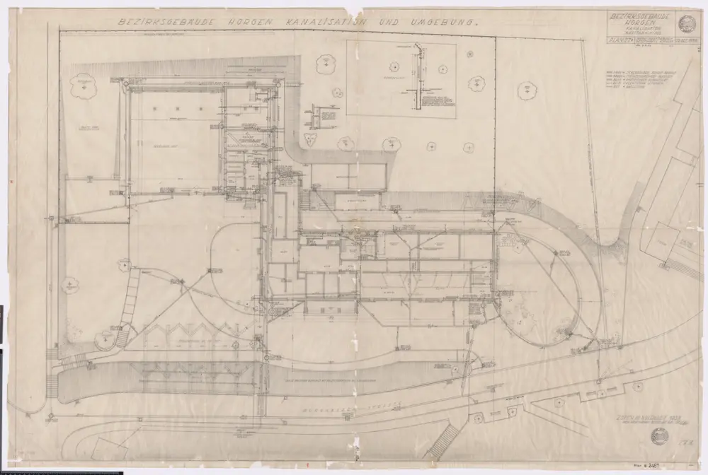 Horgen: Bezirksgebäude, Kanalisation samt Umgebung; Situationsplan