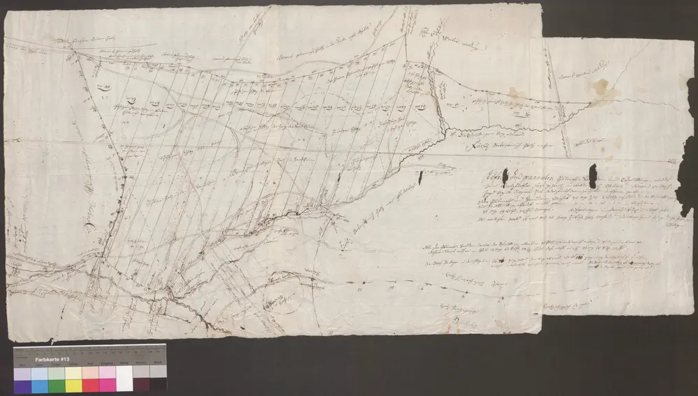 HZAN GA 100_Nr. 11_ : Adolzfurt; "Adolzfurter Forst, Aufriß des ... Helmath, Sandtrein und Rauchklingen Waldes ...";ohne Verfasser, ohne Maßstab;90 x 44 cm; Norden unten nach links;Papier.