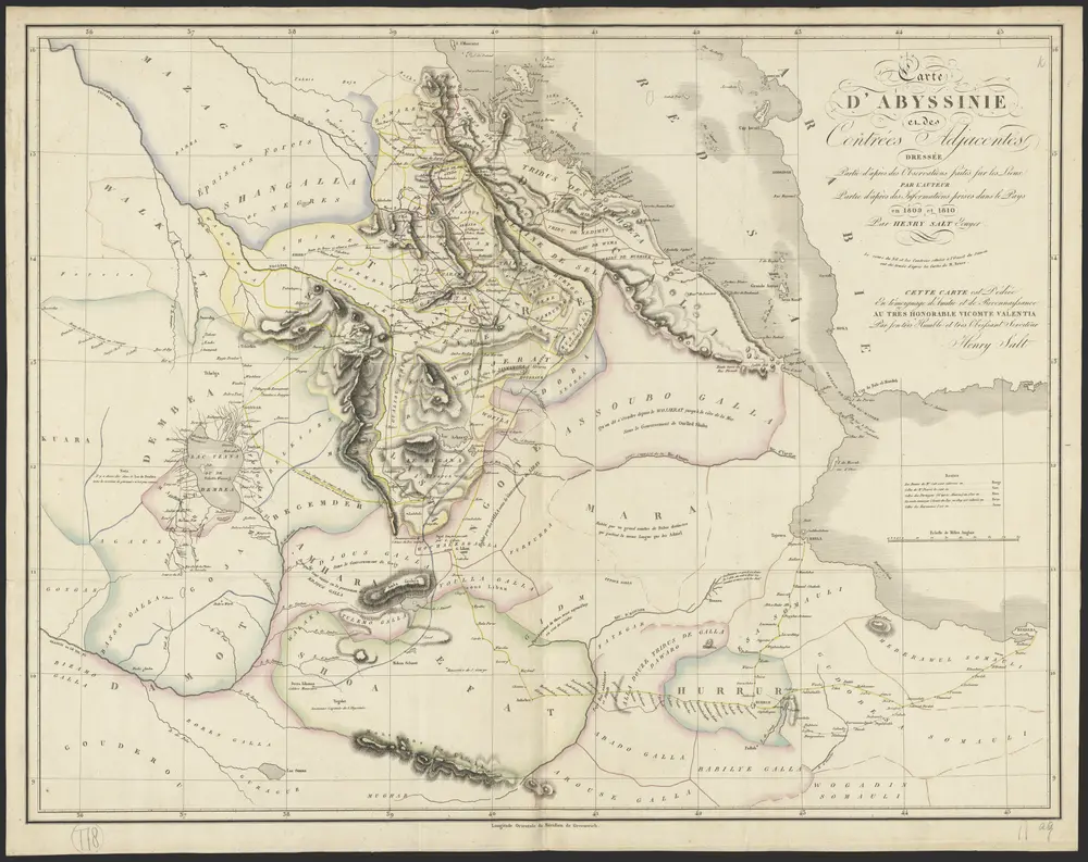 Carte d'Abyssinie et des contrées adjacentes dressée partie d'après des observations faites sur les lieux par l'auteur, partie d'après les informations prises dans le pays en 1809 et 1810