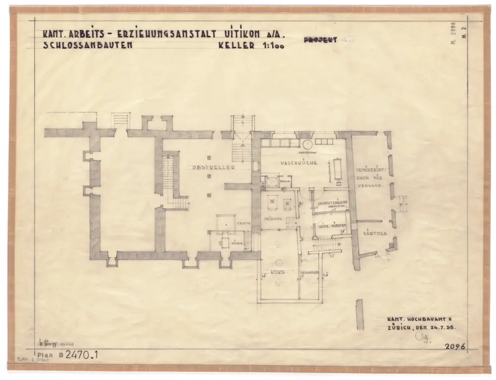 Uitikon: Arbeitserziehungsanstalt, Schlossanbau: Keller; Grundriss