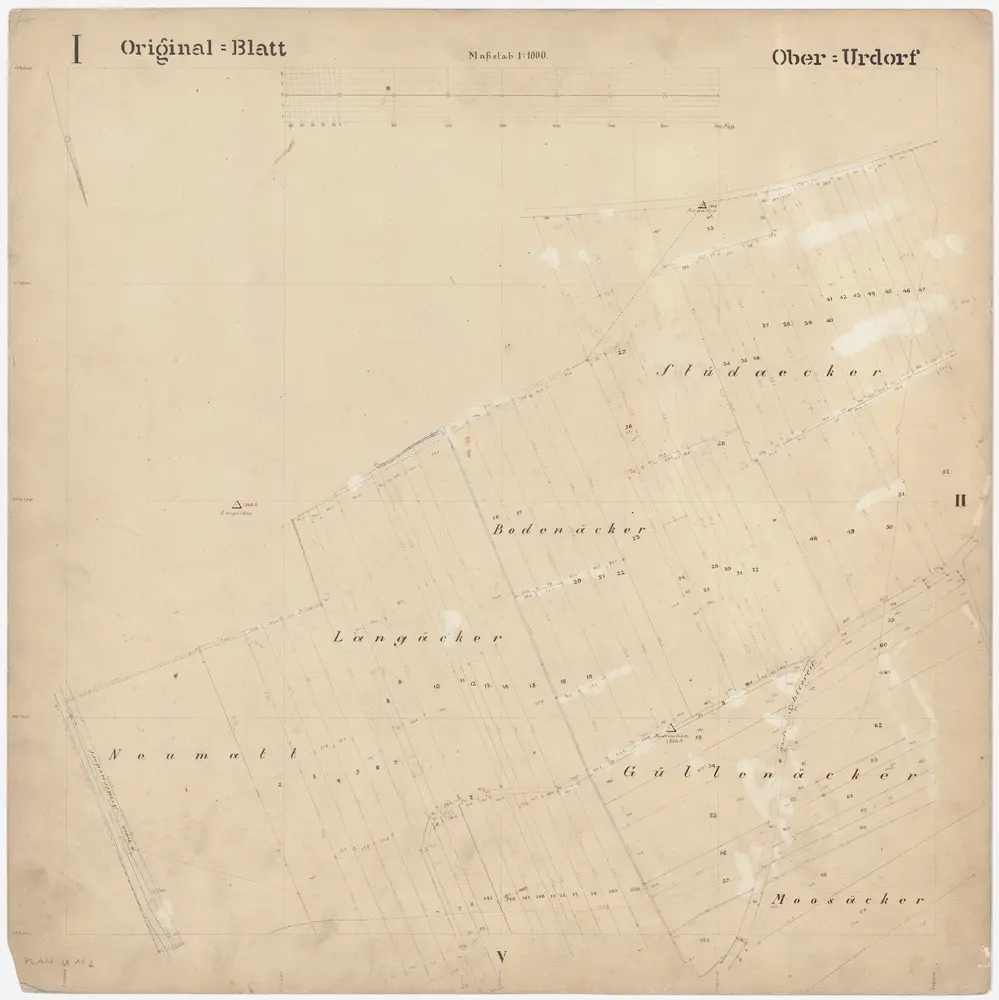 Oberurdorf: Gemeinde; Katasterpläne: Blatt I: Neumatt, Langacker, Bodenacker, Stüdacker, Güllenäcker und Moosacher; Situationsplan