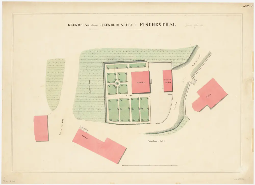 Fischenthal: Pfrundlokalitäten mit Kirche und Pfarrhaus; Grundriss (Nr. 7)