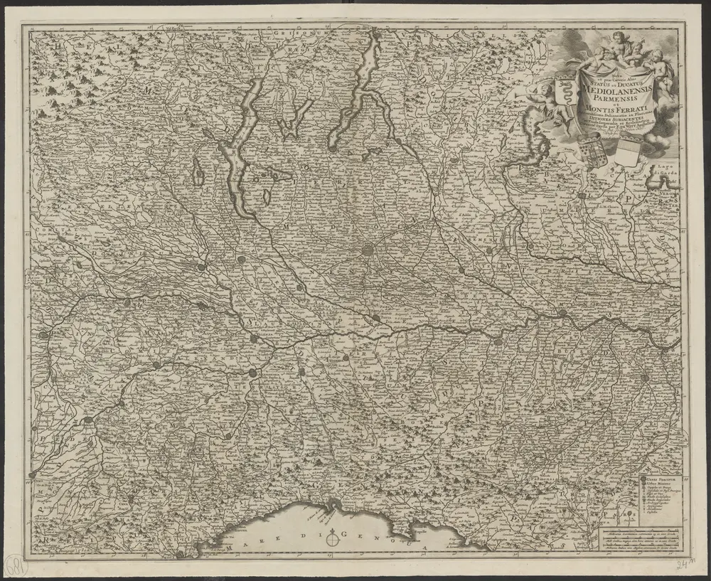 Nova et prae caeteris aliis status et ducatus Mediolanensis Parmensis et Montis Ferrati accuratissima delieneatio : in plurimas ditiones subiacentes et feuda imperialia et ecclesiastica correcte divisa