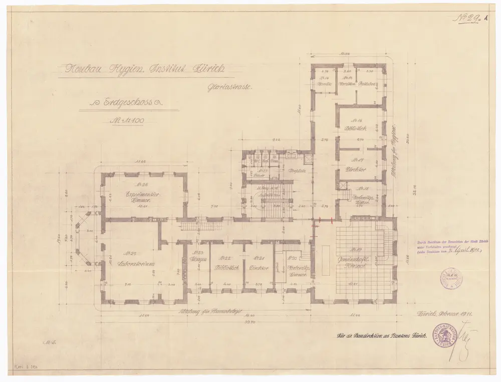 Hygiene-Institut, Neubau an der Gloriastrasse: Erdgeschoss; Grundriss