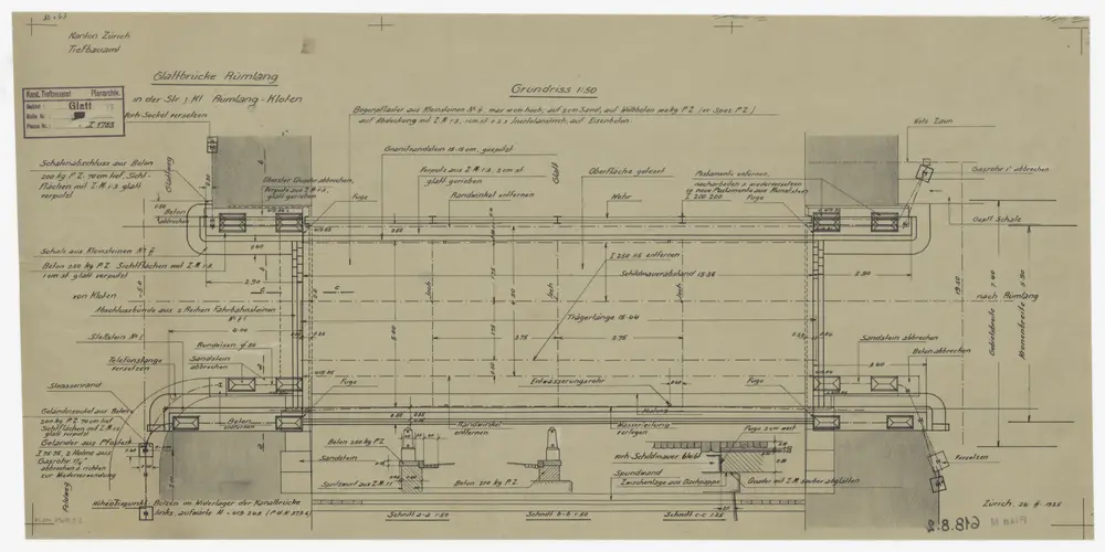 Dübendorf bis Glattfelden: Brücken über die Glatt: Brücke über die Glatt; Grundriss und Schnitte