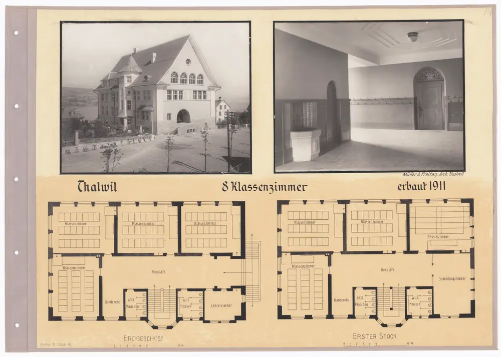 Schulhäuser des Kantons Zürich: Thalwil, Schulhaus; Grundrisse und Fotos des Gebäudes