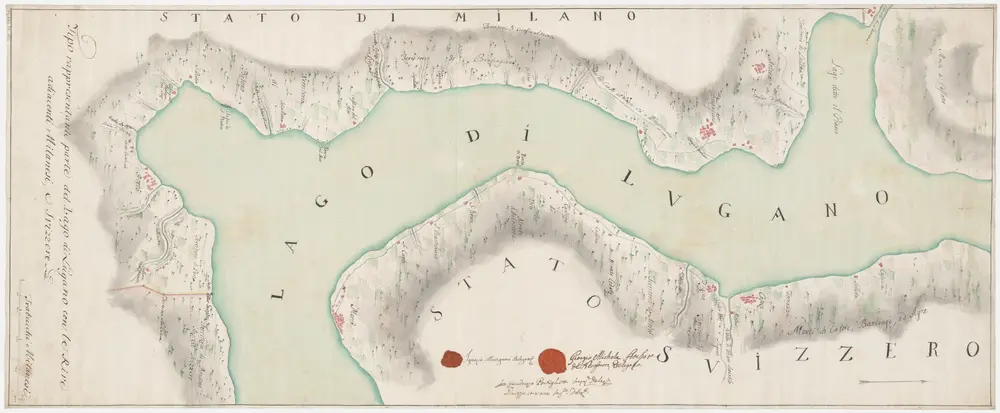 Strittige Grenze zwischen der Schweiz und dem Herzogtum Mailand beim Luganersee; Grundriss