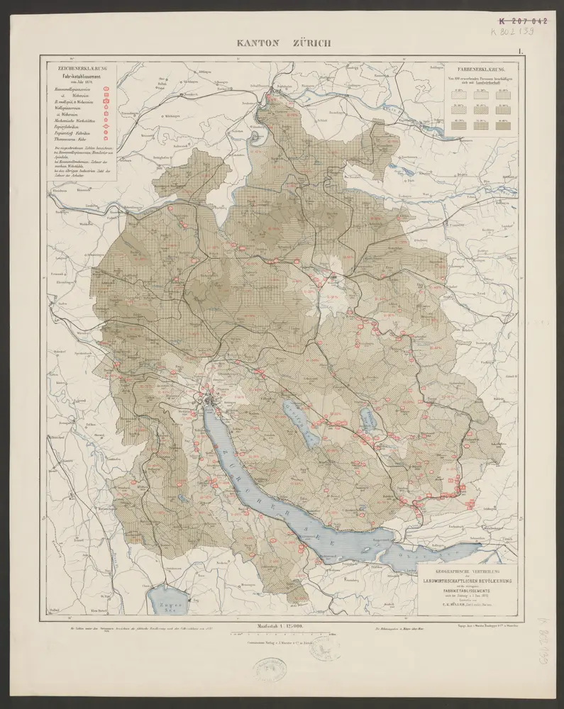 Geographische Vertheilung der landwirthschaftlichen Bevölkerung und der wichtigsten Fabriketablissements