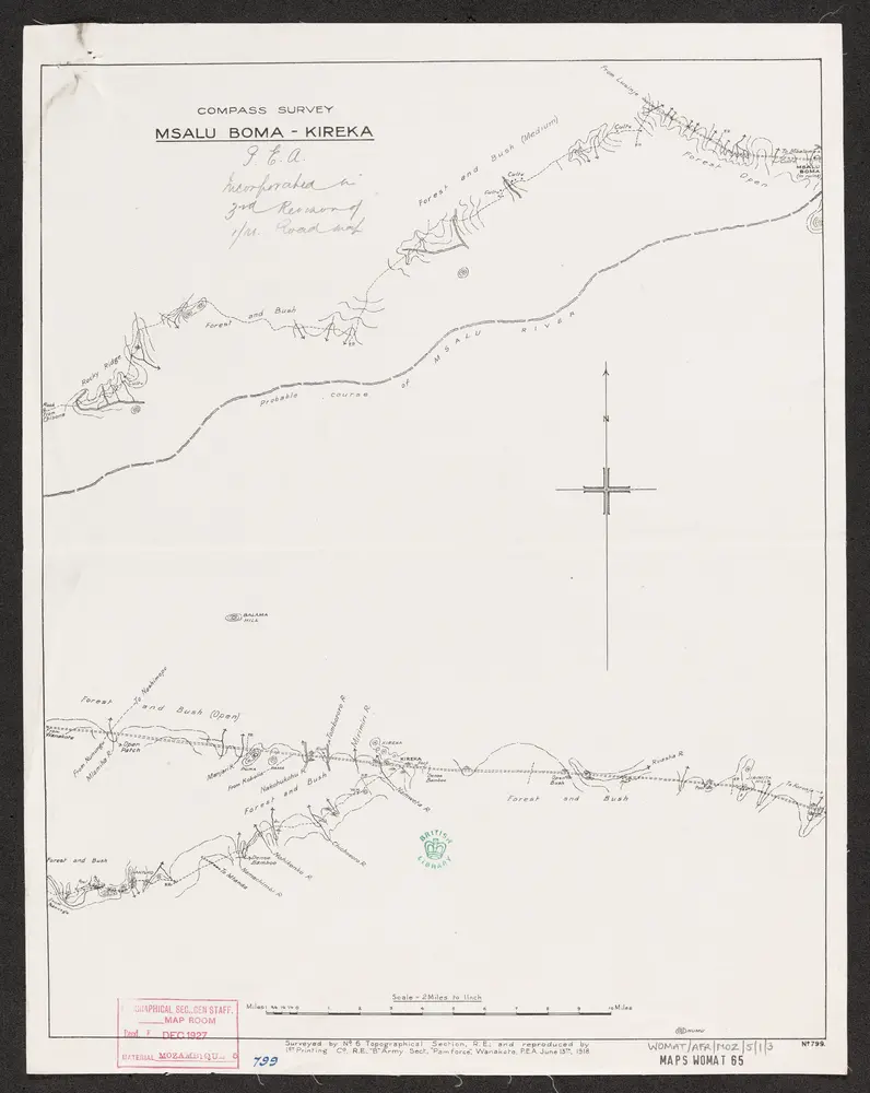 Area between Rivers Zambesi & Ruvuma. Compass traverses  - War Office ledger. Lithographs. Printed by 1st. Printing Co. R.E. "B" Army Section, 1918.