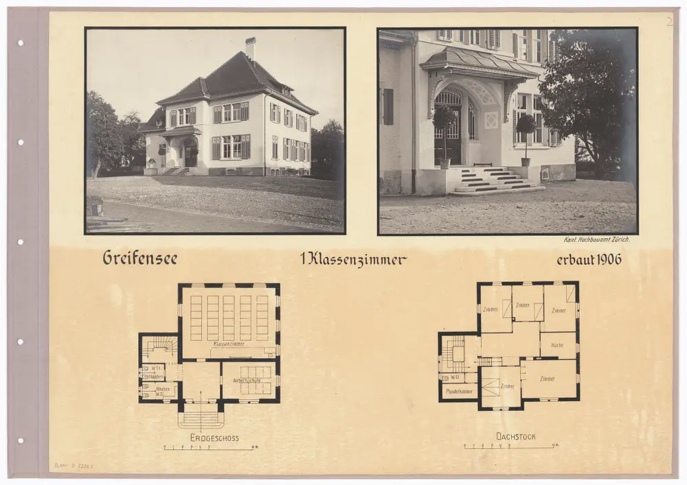 Schulhäuser des Kantons Zürich: Greifensee, Schulhaus; Grundrisse und Fotos des Gebäudes