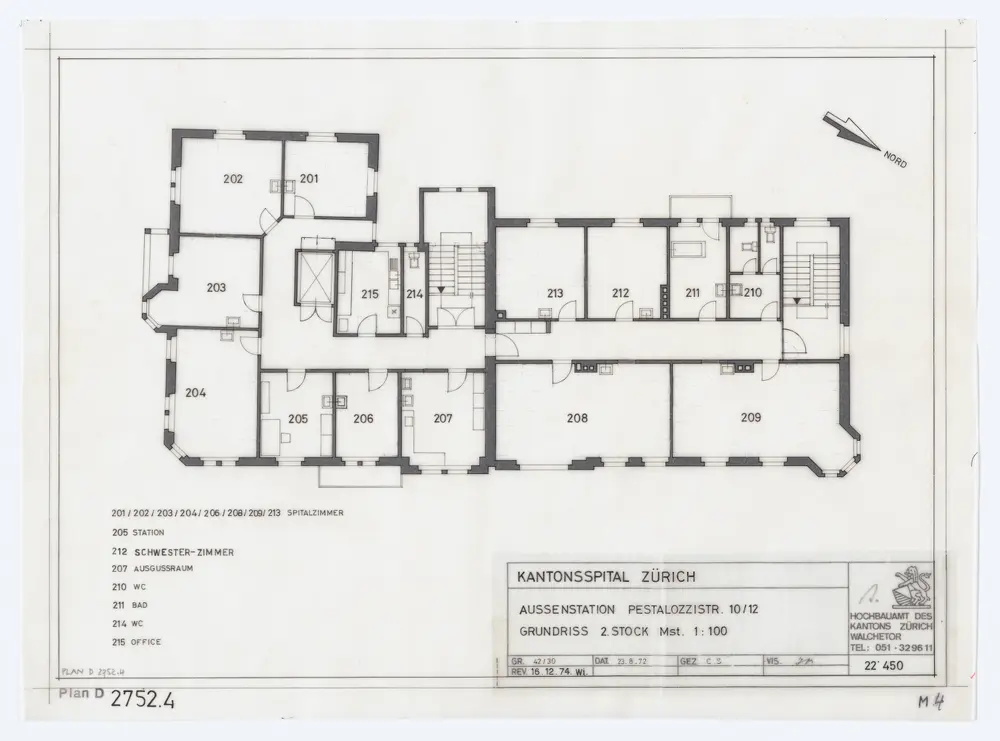 Liegenschaft Pestalozzistrasse 10 und 12, Aussenstation des Kantonsspitals: Grundrisse: 2. Stock; Grundriss