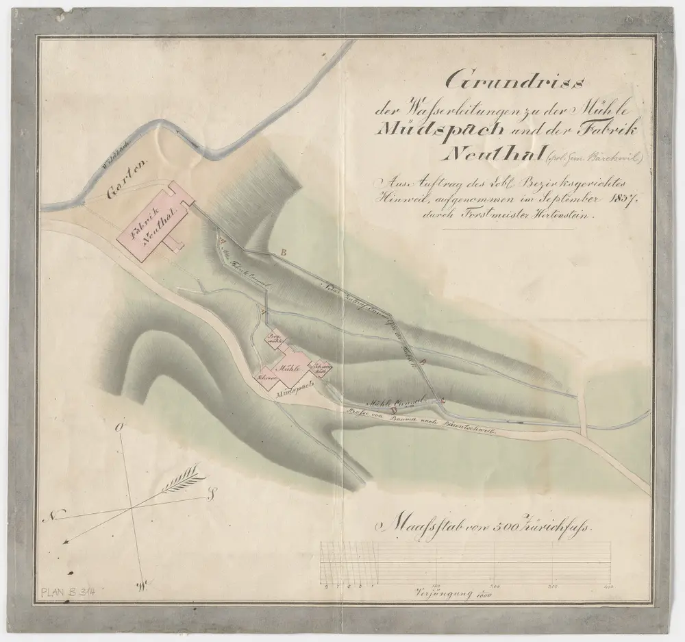 Bäretswil: Wasserleitungen zur Mühle Müdsbach und zur Fabrik Neuthal; Grundriss