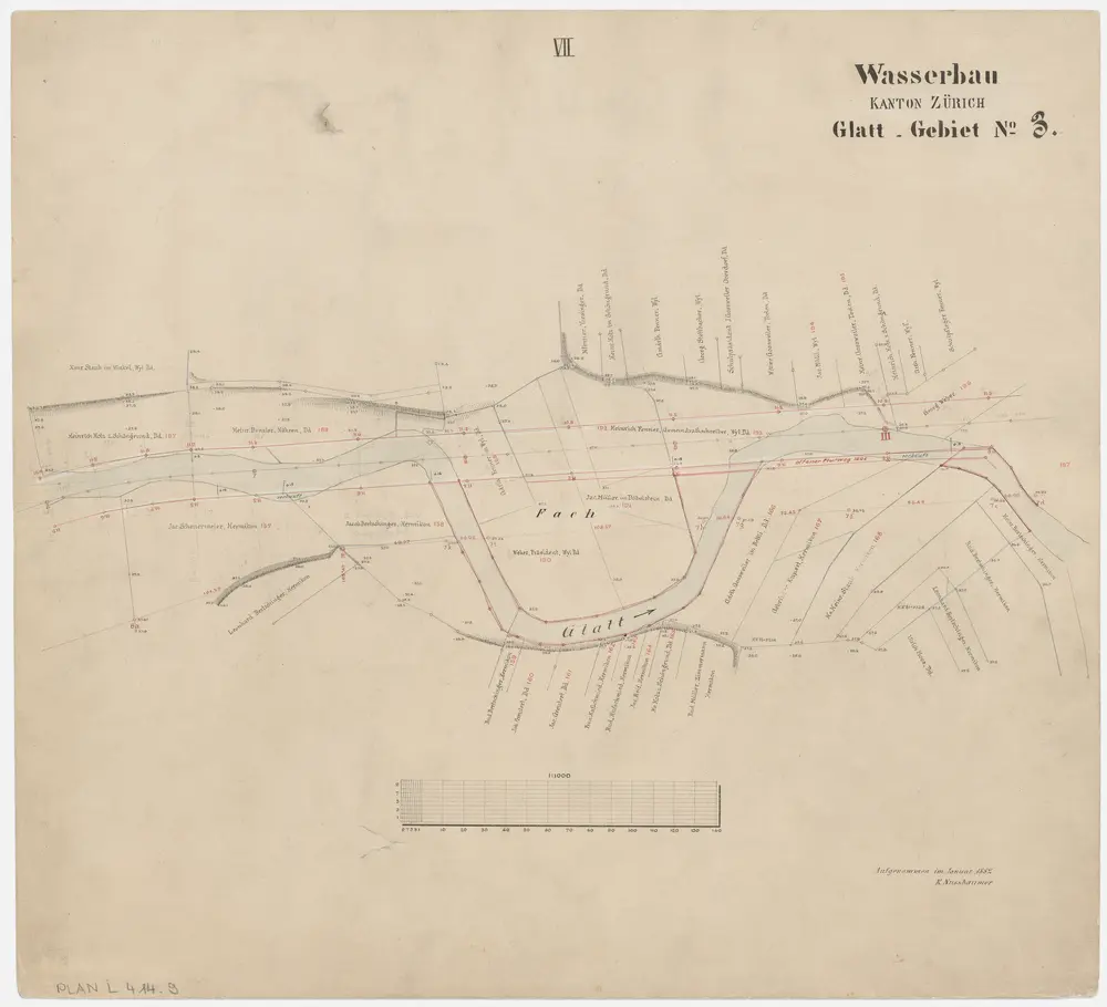 Fällanden bis Wallisellen: Greifensee bis zum Neugut in Wallisellen, projektierte Glattkorrektion; Grundrisse (Glatt-Gebiet Nr. 3): Blatt VII: Glatt beim Fach in Dübendorf-Hermikon; Grundriss (Glatt-Gebiet Nr. 3)