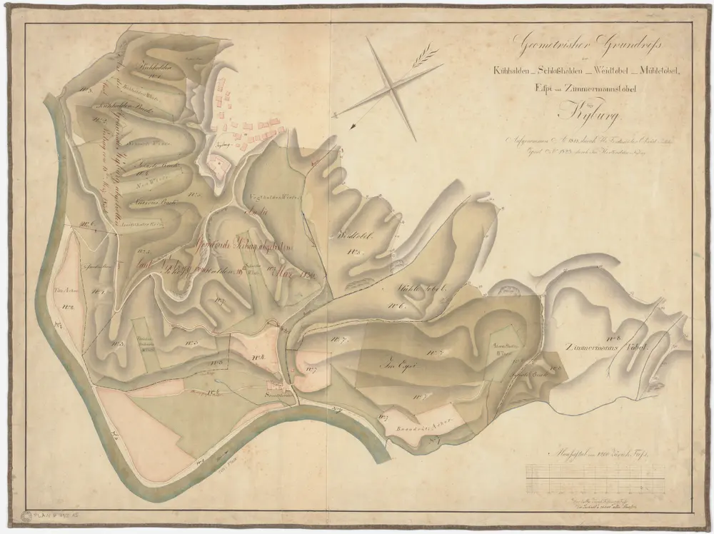 Kyburg, Töss, Illnau-Effretikon (damals Illnau), Schlatt: Staatswaldung: Kyburg: Chuehalden (Kühhalden), Schlosshalden, Weidtobel, Mülitobel (Mühletobel), Im Espi, Zimmermannstobel; Grundriss