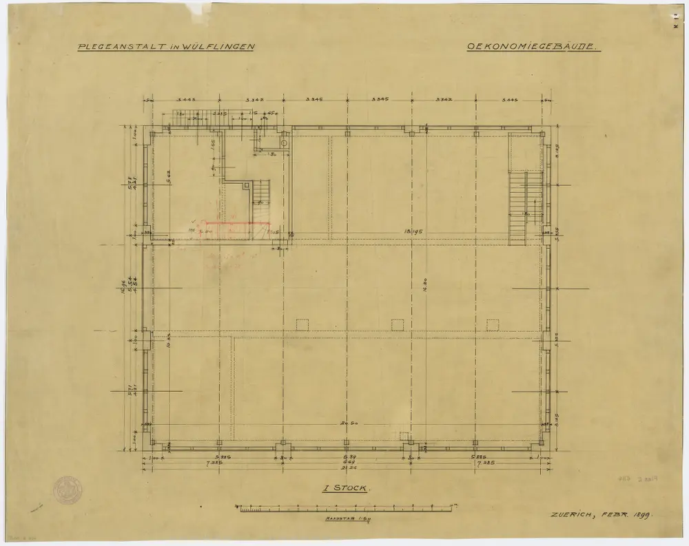 Wülflingen: Pflegeanstalt, Ökonomiegebäude, 1. Stock; Grundriss