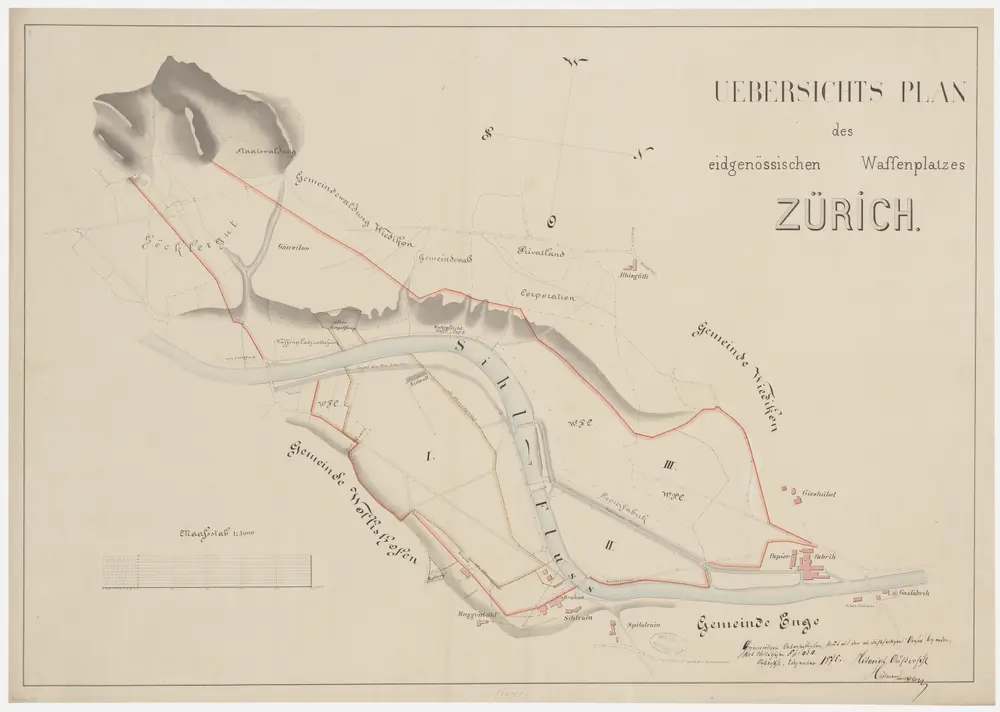 Enge, Wiedikon, Wollishofen: Allmend, eidgenössischer Waffenplatz Zürich; Grundriss