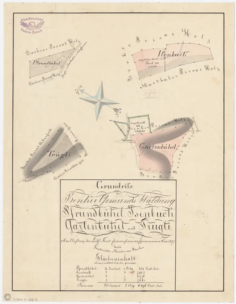 Benken: Gemeinde- und Genossenschaftswaldungen: Gemeindewaldungen Gartenbüel (Gartenbühel), Isenbuck, Pfruendacker (Pfrundbühl), Trügli; Grundriss