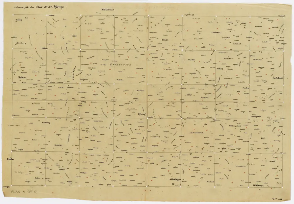 Vorlagen für die Topographische Karte des Kantons Zürich (Wild-Karte): Schrift-Pausen: Blatt XV: Kyburg