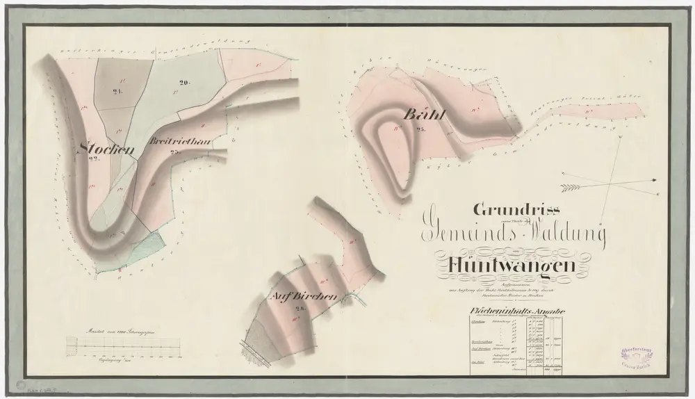 Hüntwangen: Gemeindewaldung: Stocken, Breitriethau, Birchen, Bäl (Bähl); Grundrisse