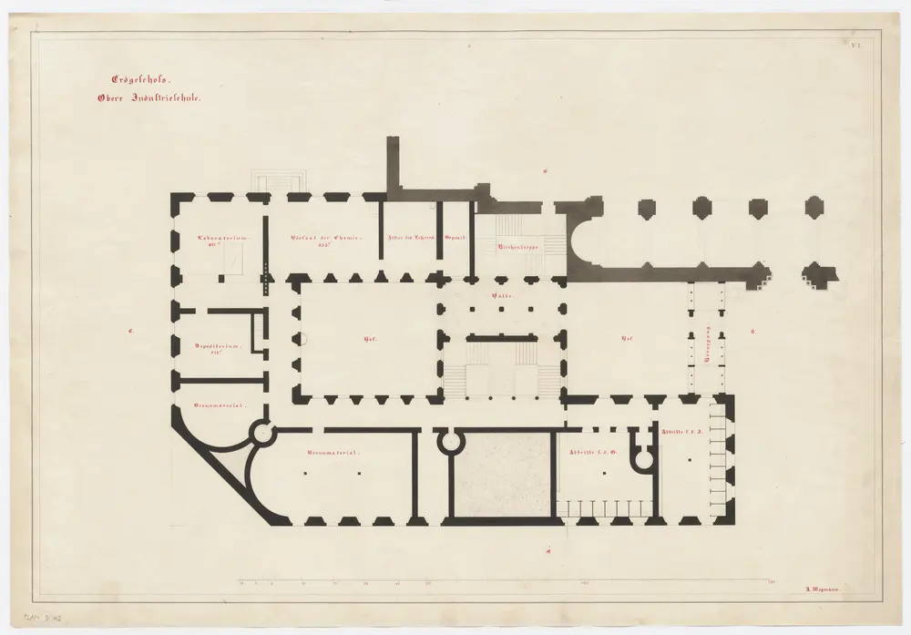 Projektierte Kantonsschule beim Grossmünster: Erdgeschoss (Obere Industrieschule); Grundriss (Nr. 6)