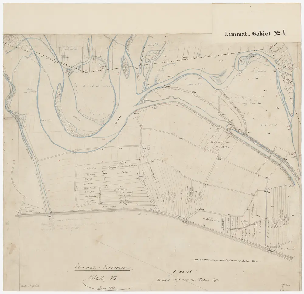 Unterengstringen bis Würenlos AG: Von unterhalb des Kloster Fahr bis unterhalb der rechtsufrigen Grenze zwischen den Kantonen Zürich und Aargau, Limmatkorrektion: Blatt VI: Dietikon; Situationsplan (Limmat-Gebiet Nr. 1)