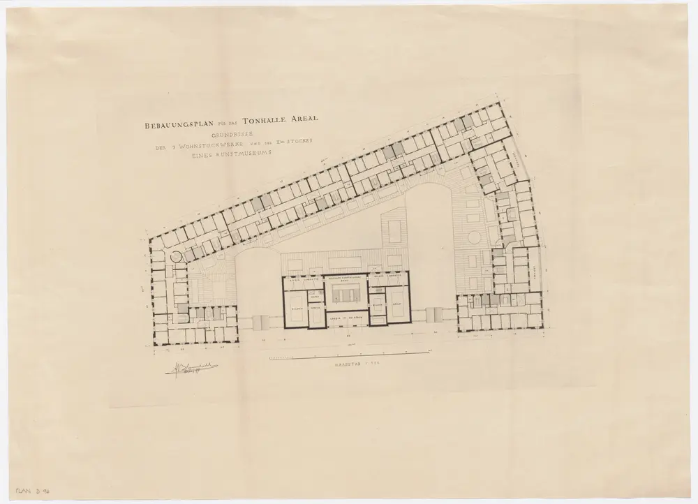 Tonhalleareal, 3 Wohnstockwerke und 2. Stock eines Kunstmuseums: Grundriss