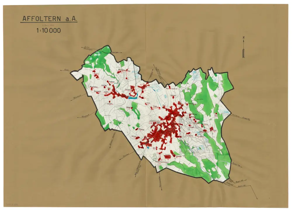 Affoltern am Albis: Definition der Siedlungen für die eidgenössische Volkszählung am 01.12.1950; Siedlungskarte