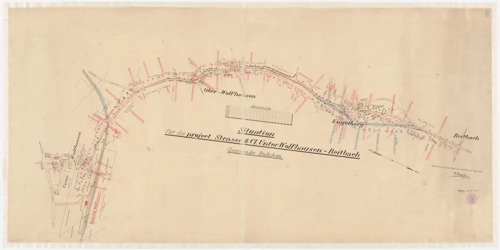 Bubikon: Projektierte Strasse vom Bahnhof Wolfhausen über Engelberg bis Reitbach; Situationsplan