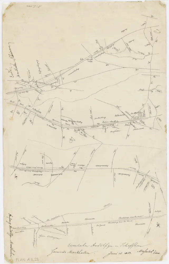 Vorlagen für die Topographische Karte des Kantons Zürich (Wild-Karte): Bezirk Andelfingen: Eisenbahnpläne: Andelfingen bis Rheinau