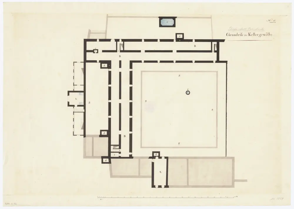 Kantonale Strafanstalt, projektierter Umbau des Klosters Oetenbach: Kellergeschoss; Grundriss