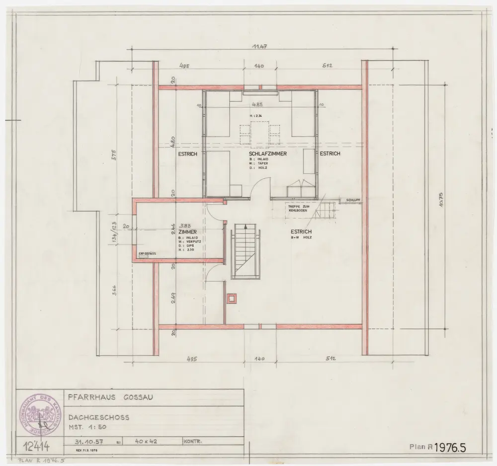 Gossau: Pfarrhaus: Dachgeschoss; Grundriss