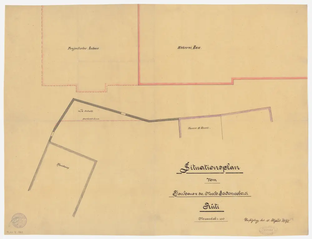 Rüti: Pfarrhaus und Seidenweberei, projektierter Anbau; Grundriss