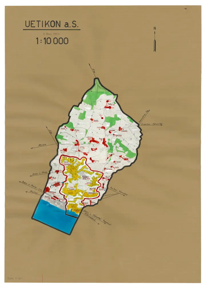 Uetikon am See: Definition der Siedlungen für die eidgenössische Volkszählung am 01.12.1950; Siedlungskarte