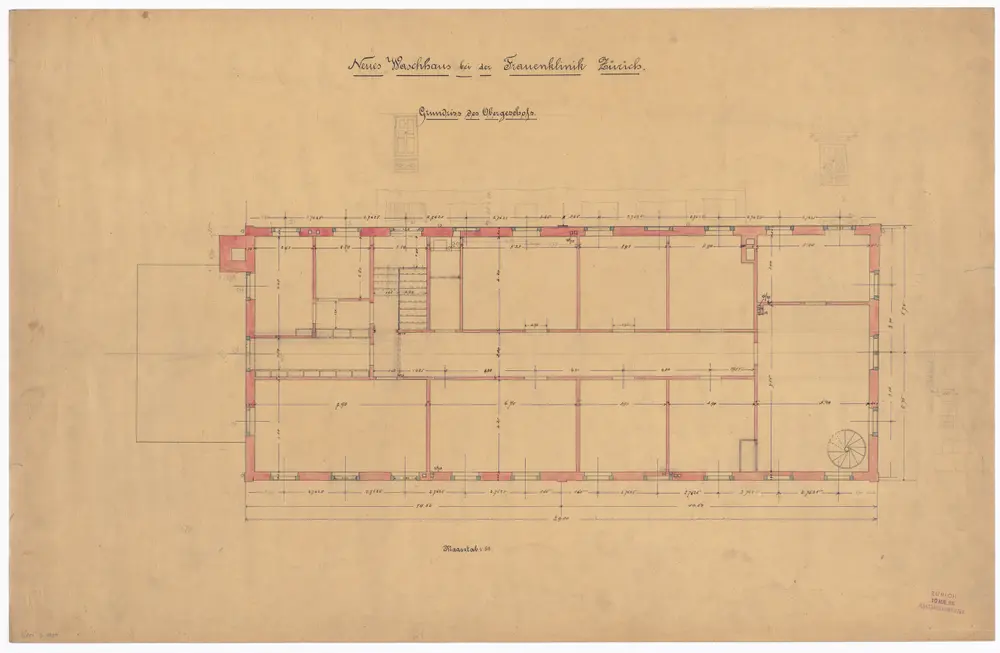 Frauenklinik Zürich, projektiertes neues Waschhaus: Obergeschoss; Grundriss