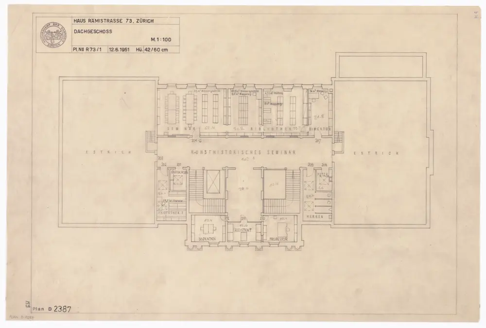 Kunsthistorisches Seminar, Rämistrasse 73: Dachgeschoss; Grundriss