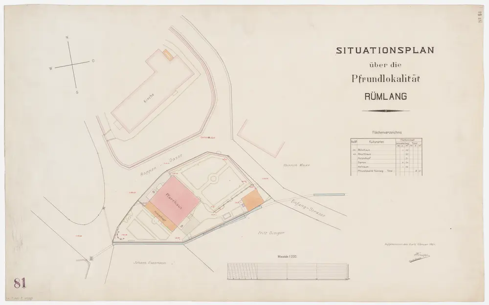 Rümlang: Pfrundlokalität mit Kirche, Pfarrhaus und Umgebung; Grundriss