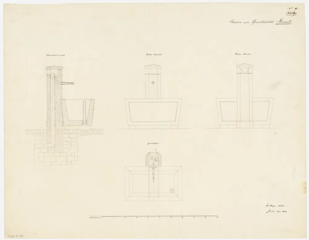 Hinwil: Brunnen auf der Pfrundlokalität; Ansichten, Grundriss und Querschnitt (Nr. 10)