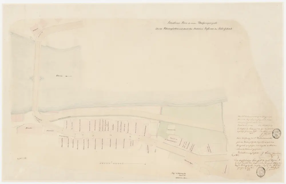 Eglisau: Projektierte Strassen über die Rheingärten und durch das Städtchen Eglisau bis zum Schleifebach; Situationsplan