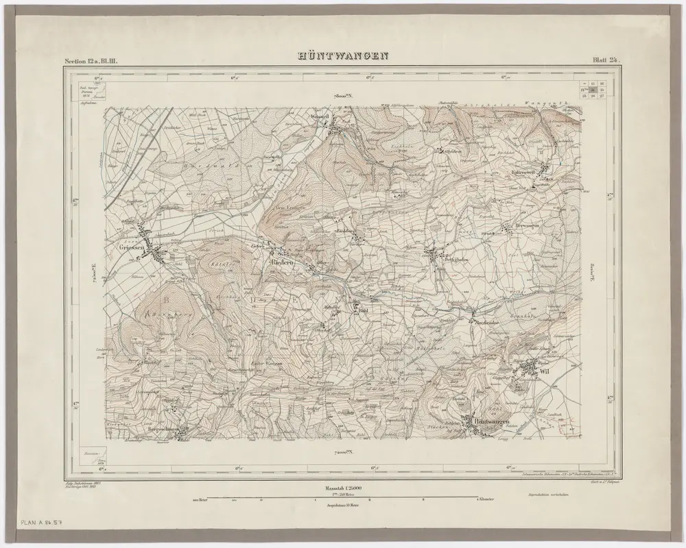 Topographischer Atlas der Schweiz (Siegfried-Karte): Den Kanton Zürich betreffende Blätter: Blatt 24: Hüntwangen (mit deutschem Gebiet)