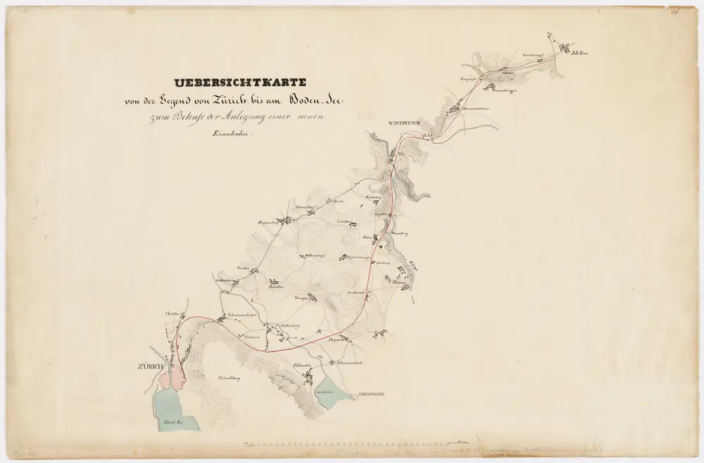 Projektierte Eisenbahnstrecke Zürich-Bodensee (von Zürich bis Islikon TG); Übersichtsplan