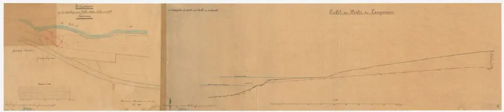 Feuerthalen, Schaffhausen: Rhein unterhalb Langwiesen, projektierte Werft; Situationsplan und Profil (Rhein-Gebiet Nr. 22 a)