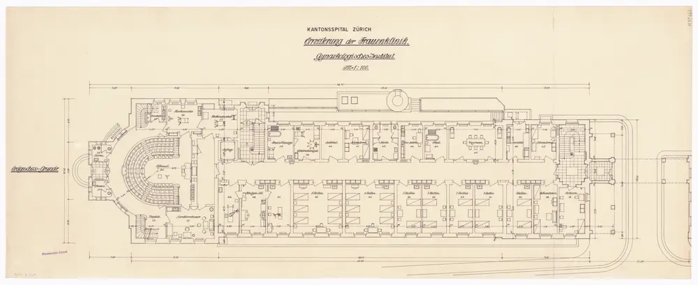 Frauenklinik des Kantonsspitals Zürich, Gynäkologisches Institut, Erweiterungsbau: Erdgeschoss; Grundriss