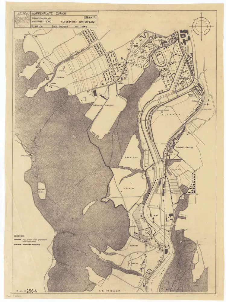 Eigentumsverhältnisse auf dem Areal des Waffenplatzes Zürich: Situationsplan des ausgebauten Waffenplatzes Zürich, Variante 1