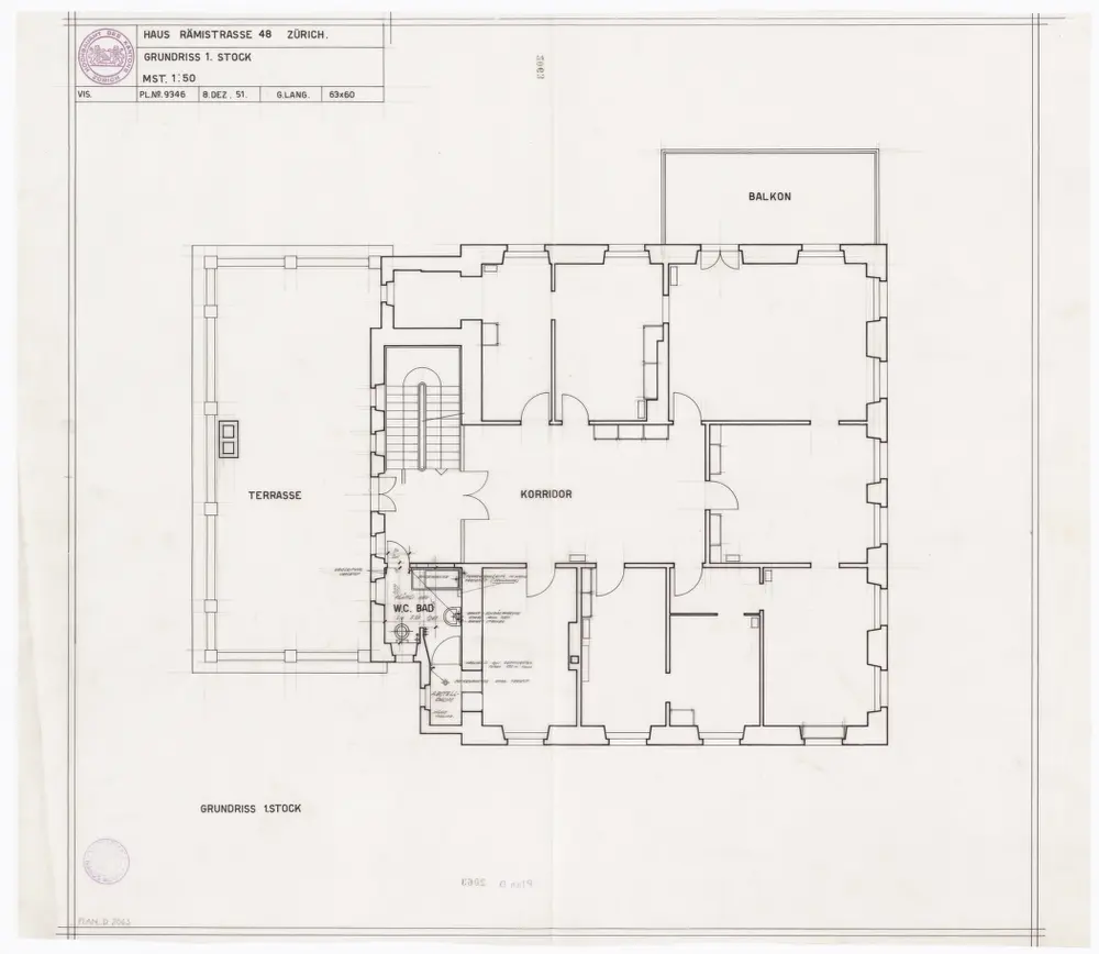 Haus Rämistrasse 48: 1. Stock; Grundriss