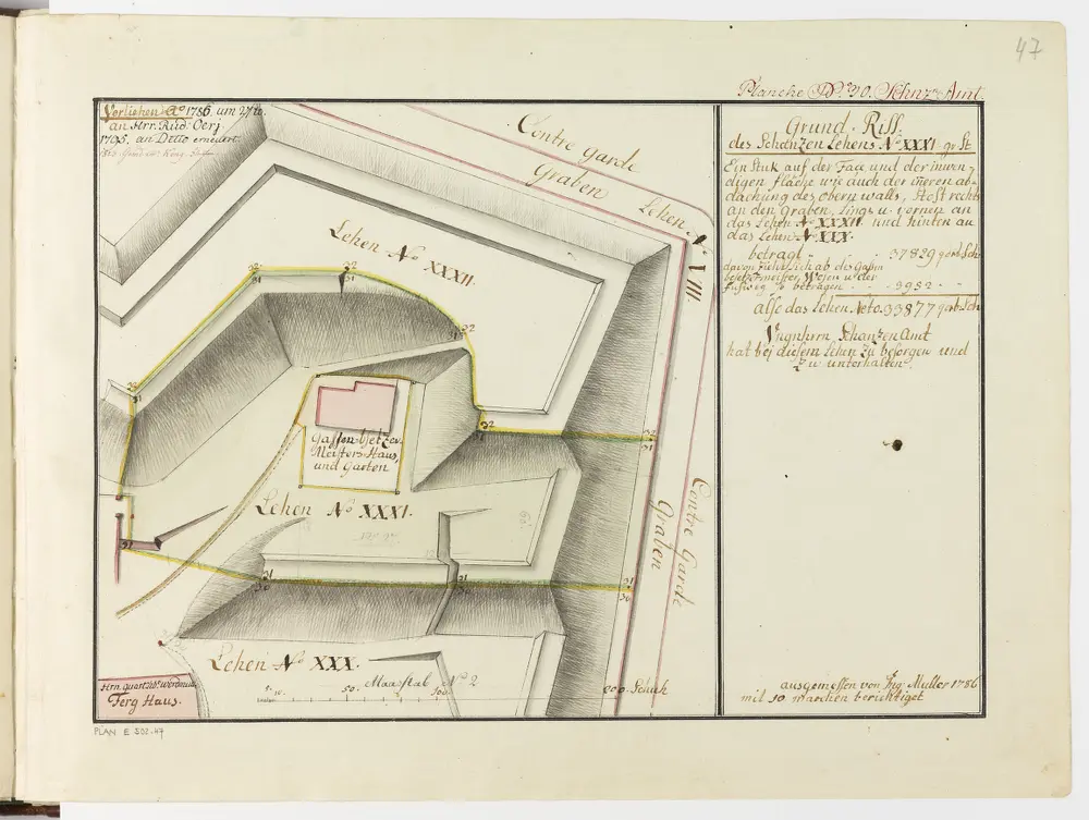 Zürich: Dem Spital Zürich gehörende Lehen in den Fortifikationswerken; Ansichten, Grundrisse und Schnitte: Schanzenlehen Nr. 31 Grosse Stadt, bei Haus und Garten des sogenannten Gassenbsetzermeisters; Grundriss