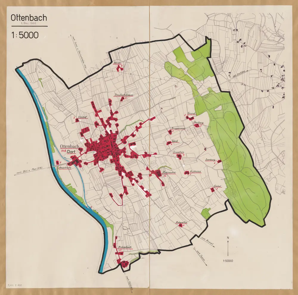 Ottenbach: Definition der Siedlungen für die eidgenössische Volkszählung am 01.12.1960; Siedlungskarte Nr. 24