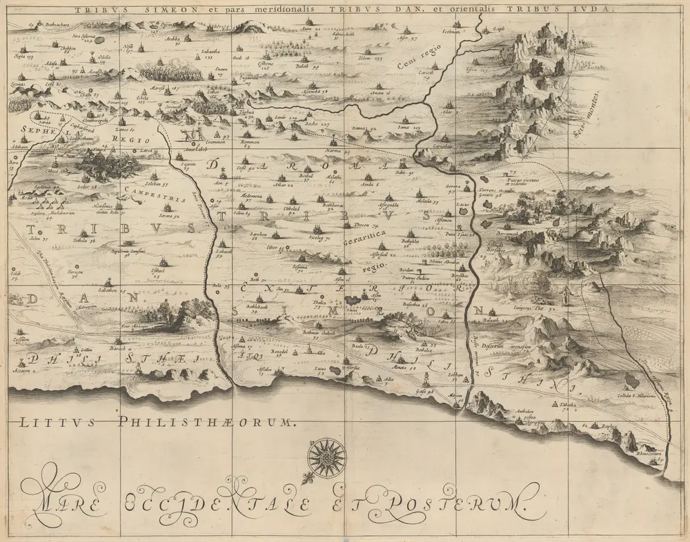 Tribus Simeon et pars meridionalis Tribus Dan, et orientalis Tribus Iuda. [Karte], in: [Accuratissima orbis antiqui delineatio, sive, Geographia vetus, sacra & profana], S. 22.