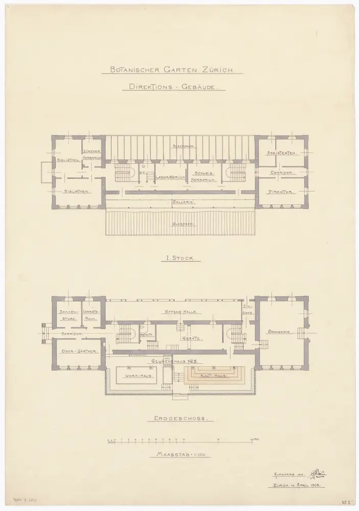 Botanischer Garten, Direktionsgebäude: Erdgeschoss und 1. Stock; Grundrisse