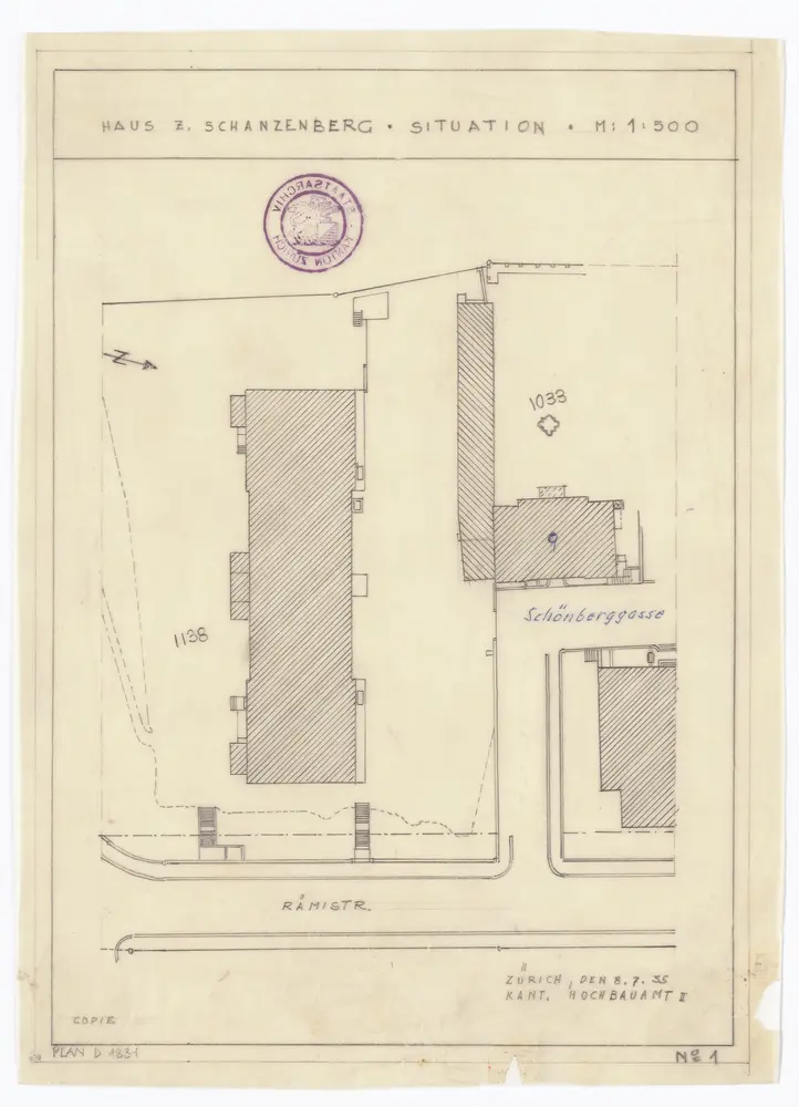 Haus zum Kleinen Schanzenberg, Schönberggasse 9: Situationsplan