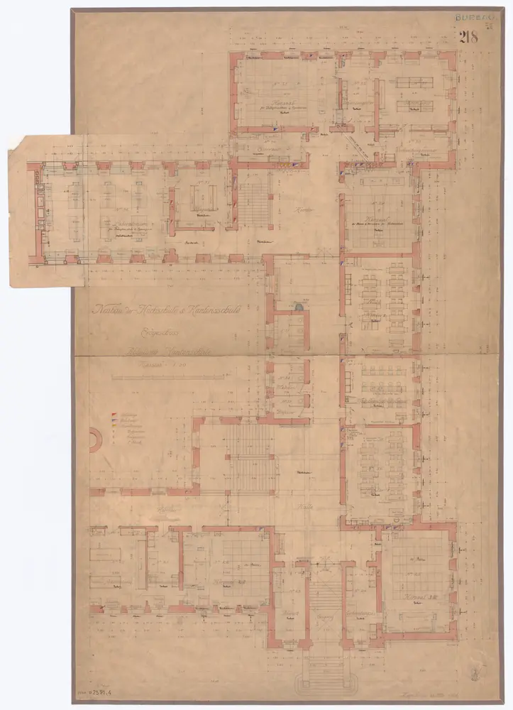 Universität Zürich (Chemisches Institut) und Kantonsschule Zürich, Neubau Rämistrasse 76: Grundrisse: Abteilung Kantonsschule, Erdgeschoss; Grundriss